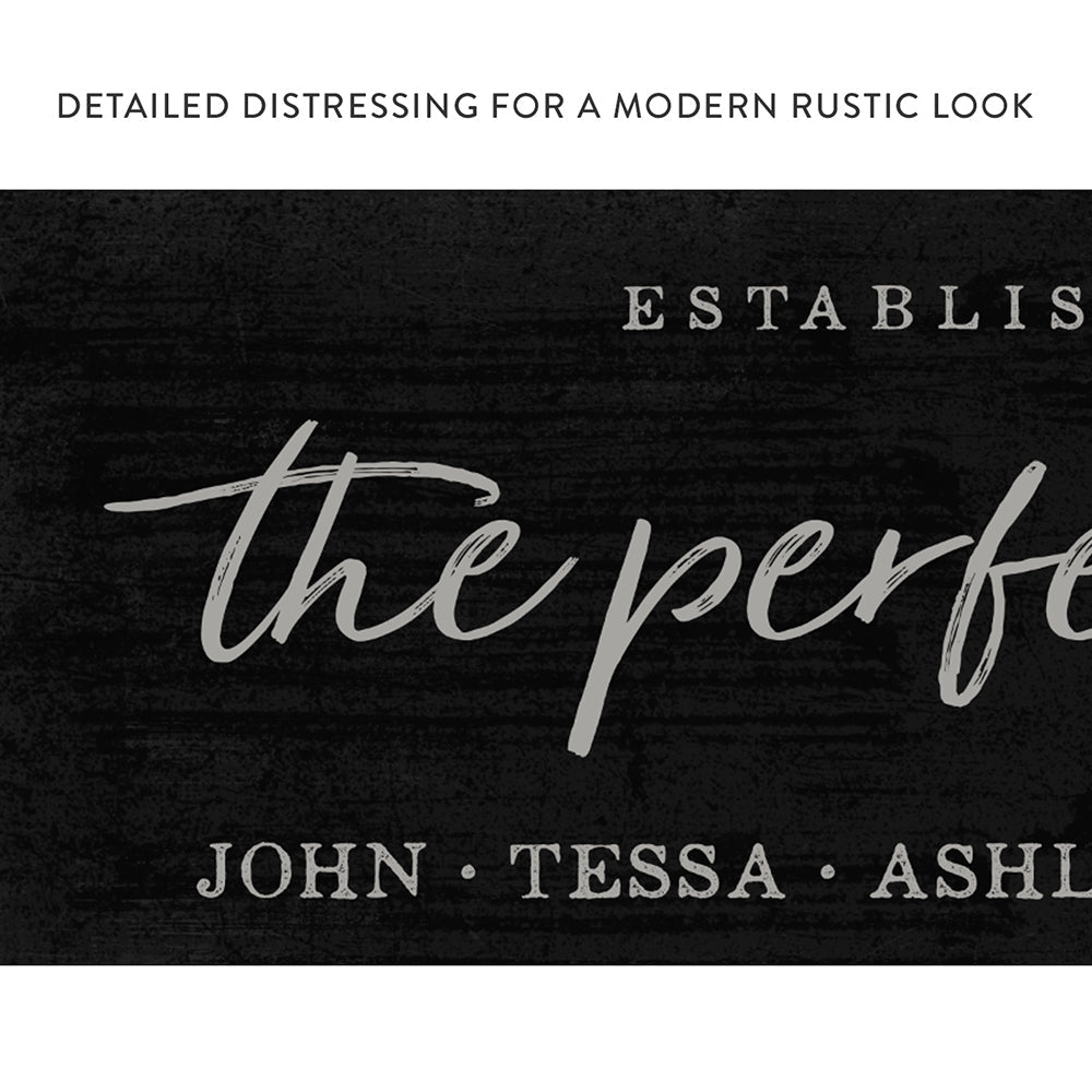The Perfect Blend Personalized Name Sign With Established Date With Modern Rustic Look - Pretty Perfect Studio