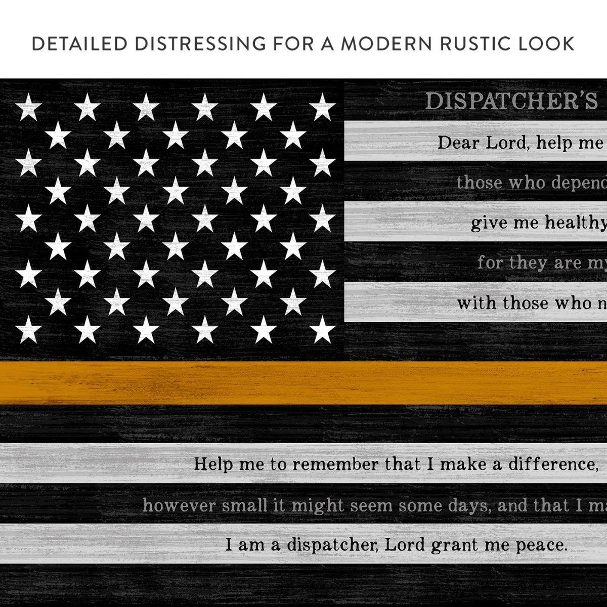 Thin Gold Line Flag Sign With Dispatcher's Prayer With Distressed Modern Look - Pretty Perfect Studio