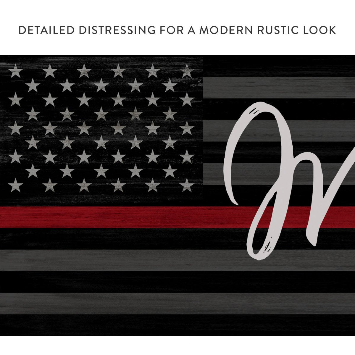 Thin Red Line Personalized Firefighter Name Sign With Modern Rustic Look - Pretty Perfect Studio