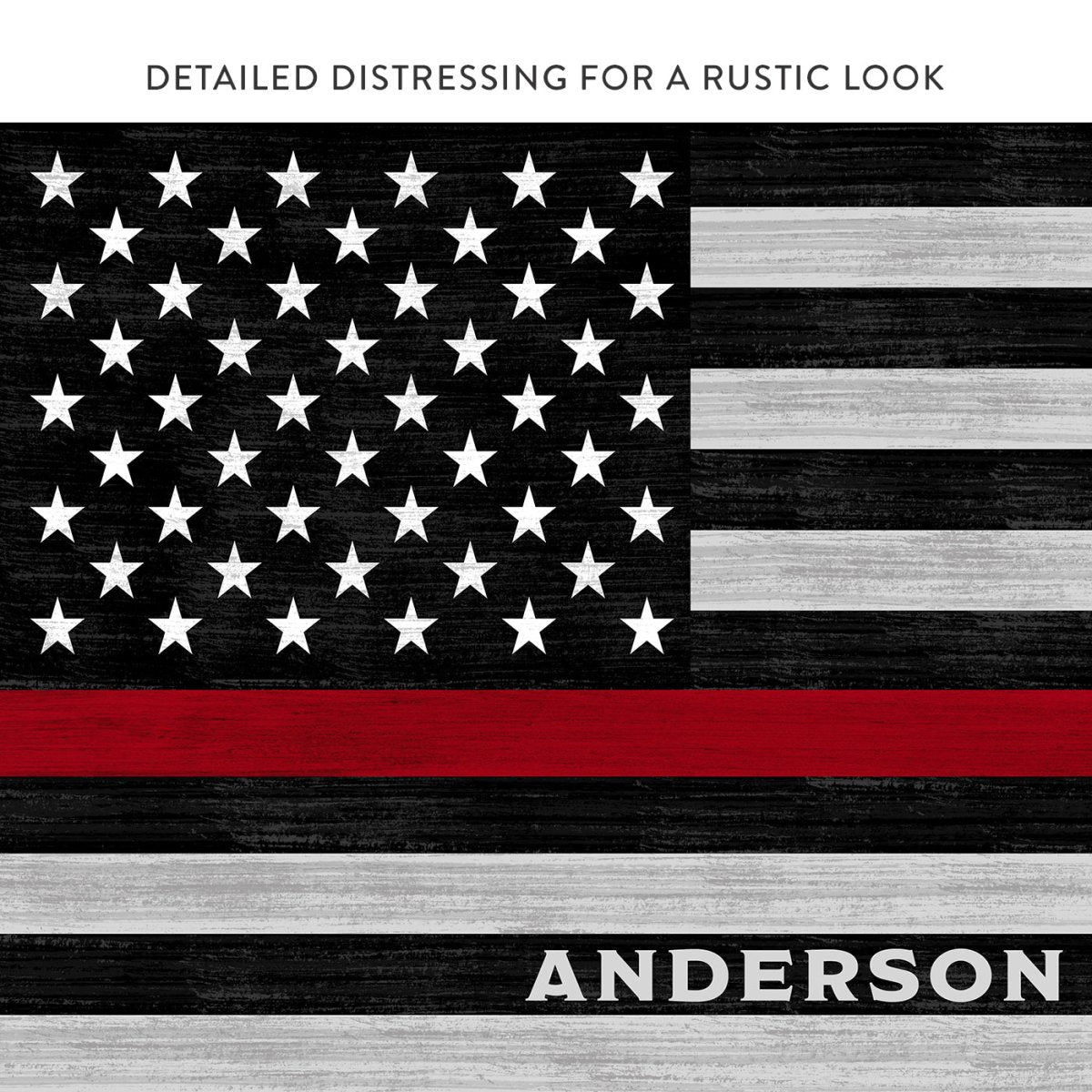 Thin Red Line Personalized Firefighter Sign With Distressed Modern Luck - Pretty Perfect Studio