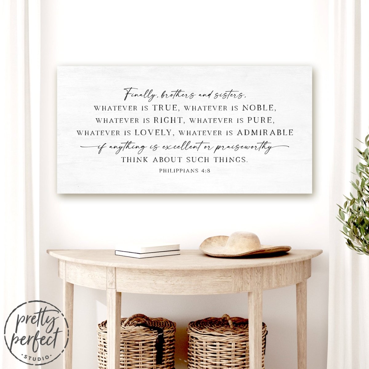 Philippians 4:8 Sign Above Couch - Pretty Perfect Studio