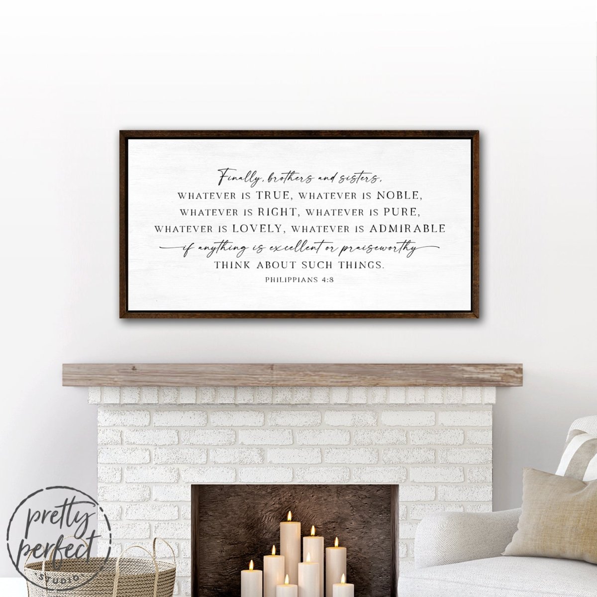 Philippians 4:8 Sign Above Couch - Pretty Perfect Studio