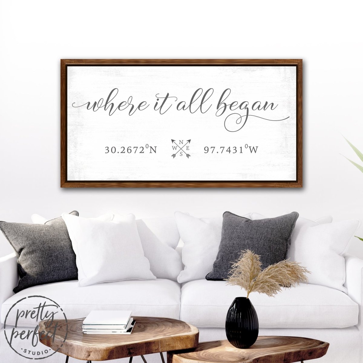 Where It All Began Location and Name Sign Above Couch - Pretty Perfect Studio