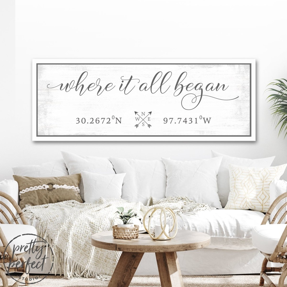 Where It All Began Location and Name Sign Above Couch - Pretty Perfect Studio