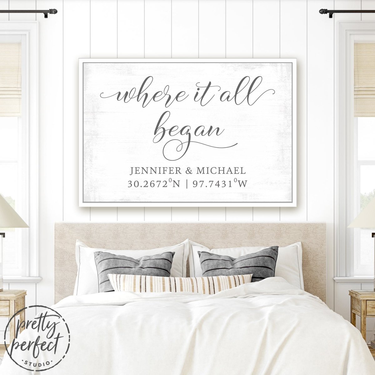 Where It All Began Sign With Name & Location Above Bed - Pretty Perfect Studio