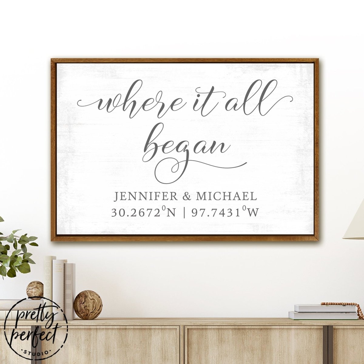 Where It All Began Sign With Name & Location in Living Room - Pretty Perfect Studio