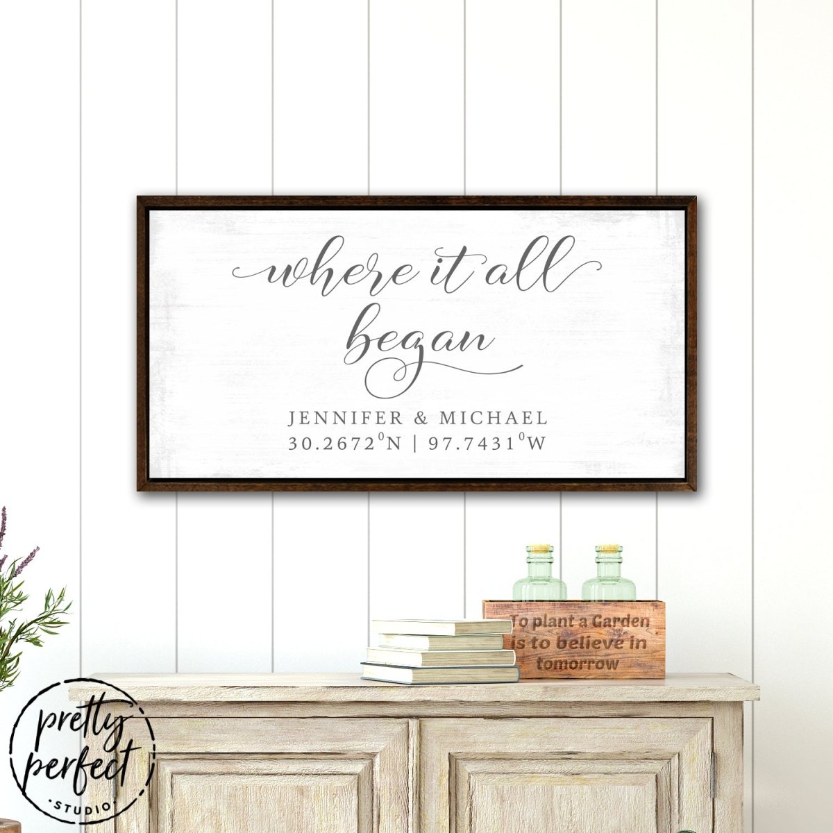 Where It All Began Sign With Name & Location in Living Room - Pretty Perfect Studio