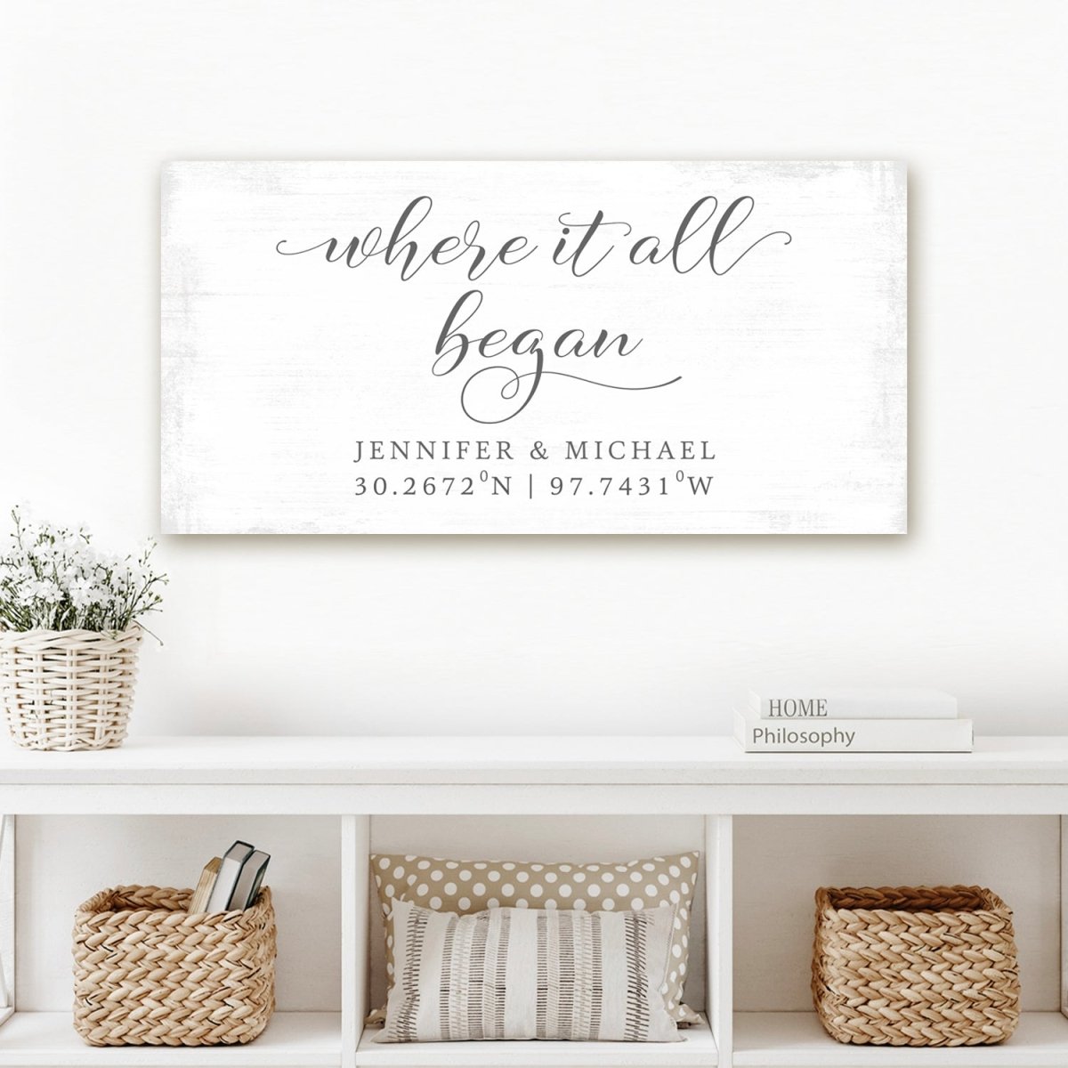 Where It All Began Sign With Name & Location Above Bed - Pretty Perfect Studio