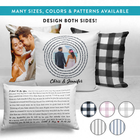 custom song lyrics pillow with photo personalized music lyrics gift for couples wedding or anniversary