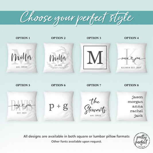 Personalized Wedding Gift Pillow Cover | Custom Throw Pillows with Newlywed Family Name Lumbar Pillow | Customized Pillow Gifts for Couples