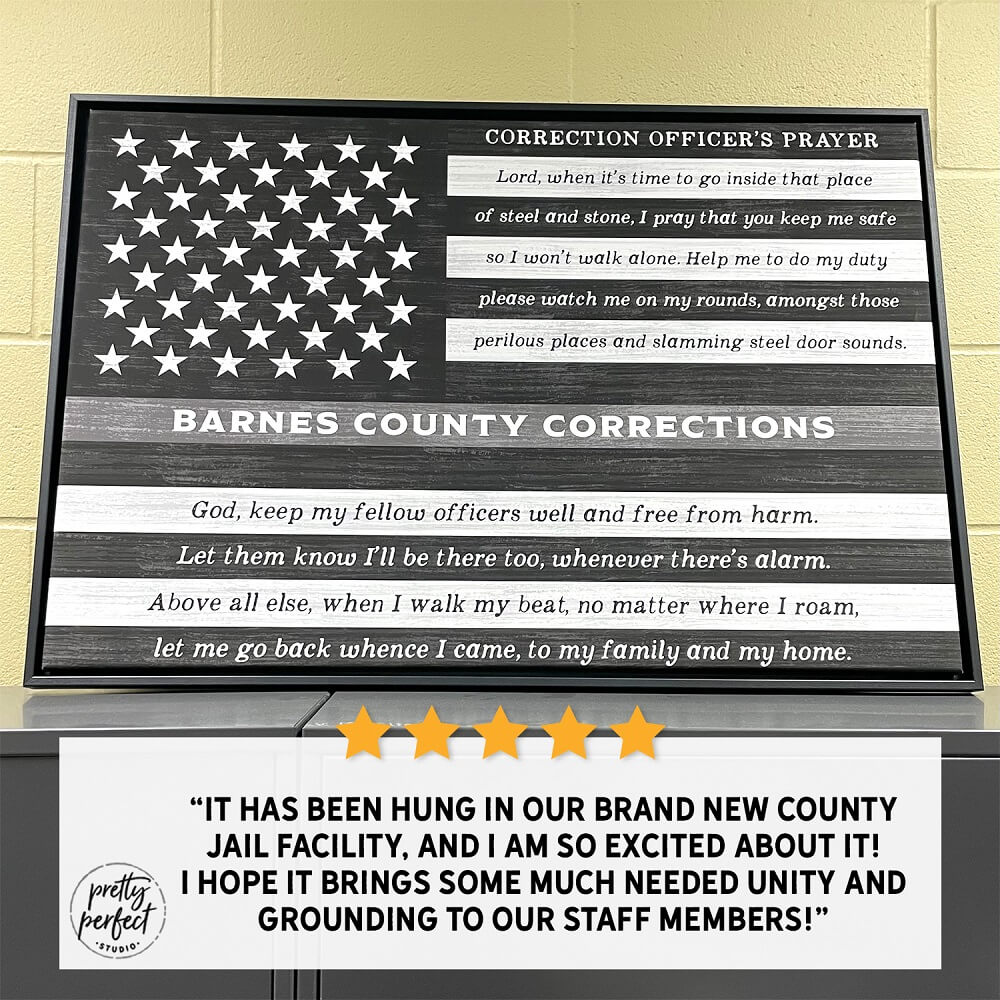 Custom correction officer’s prayer American flag wall sign with personalized department name, gift for correctional officers, jail or prison staff appreciation