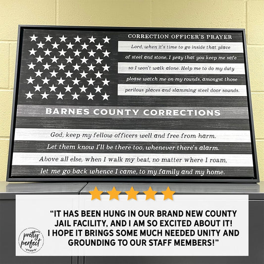 Custom correction officer’s prayer American flag wall sign with personalized department name, gift for correctional officers, jail or prison staff appreciation