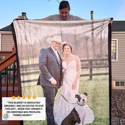 Personalized photo blanket with romantic couple photos