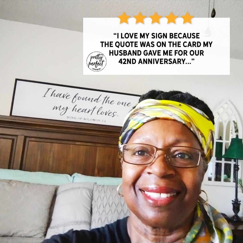 Custom Bible verse sign styled in bedroom farmhouse decor