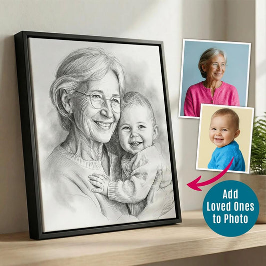 Personalized Memorial Portrait, Add Passed Away Loved Ones Picture Holding Baby, Realistic Photo Merge Photoshop, Combine Multiple Pictures framed sketch example