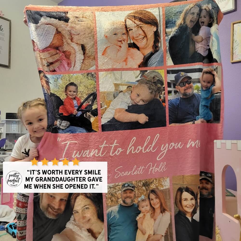 Custom photo collage blanket gift for mom with family pictures and heartfelt design