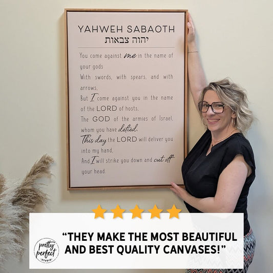 Happy customer holding personalized scripture wall art review photo