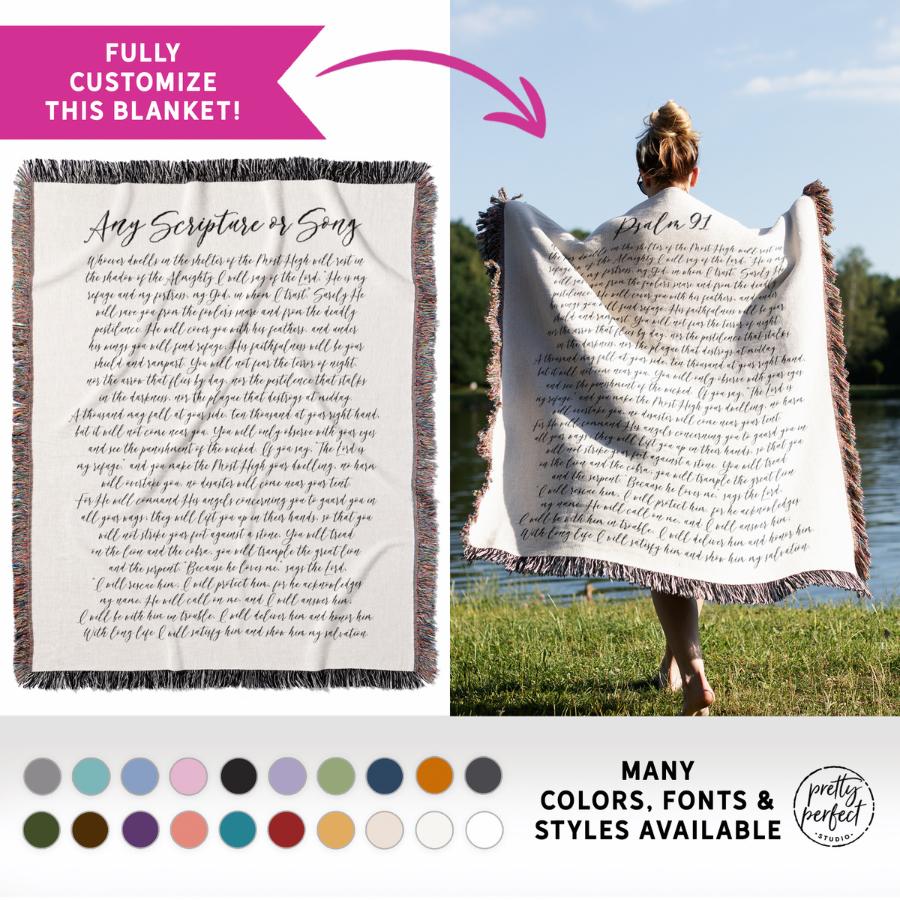 Christian Woven Blanket Scripture with Personalization - Christian Gifts for Women - Scripture Blanket for Girls - Bible Verse Blanket