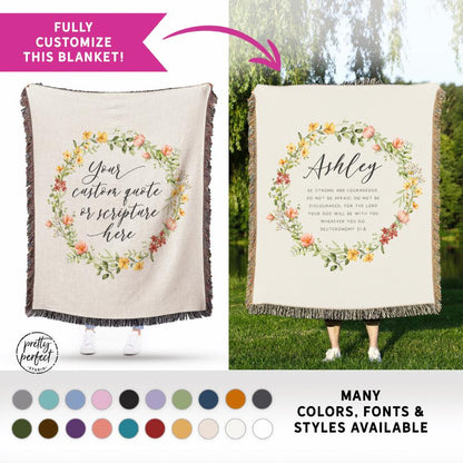 Christian Woven Blanket Scripture with Personalization - Christian Gifts for Women - Scripture Blanket for Girls - Bible Verse Blanket