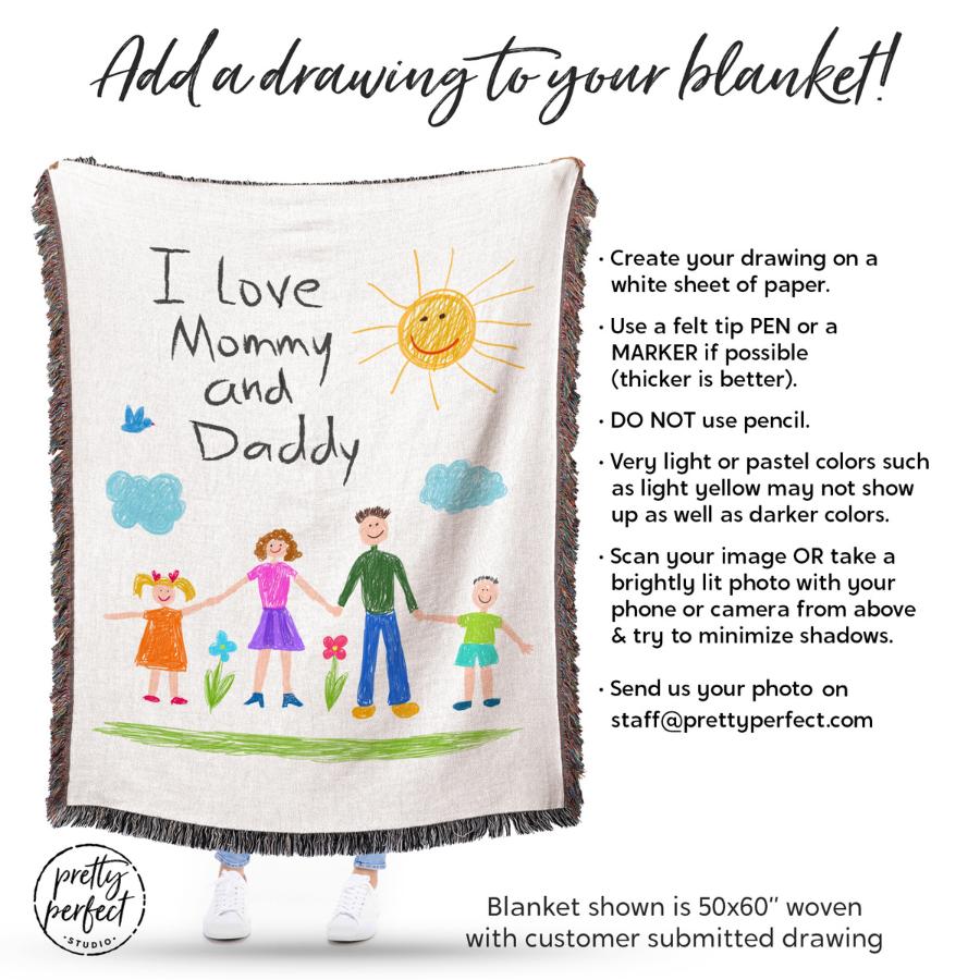 Personalized Kids Drawing Blanket, Christmas Gifts for Children or Grandma from Grandkids to Nana, Mimi