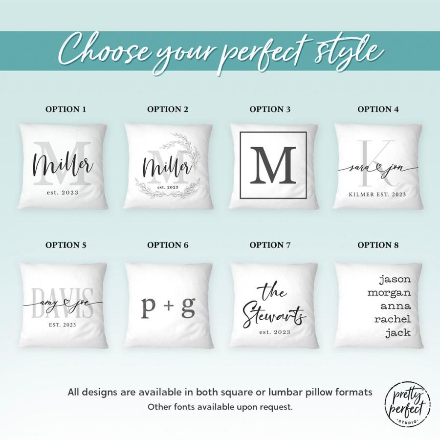 Personalized Wedding Gift Pillow Cover Custom Throw Pillows with Newlywed Family Name Lumbar Pillow - Customized Pillow Gifts for Couples