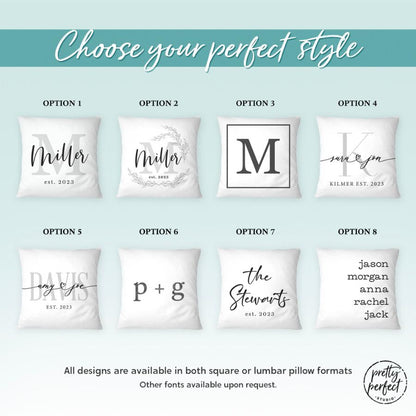 Personalized Wedding Gift Pillow Cover Custom Throw Pillows with Newlywed Family Name Lumbar Pillow - Customized Pillow Gifts for Couples