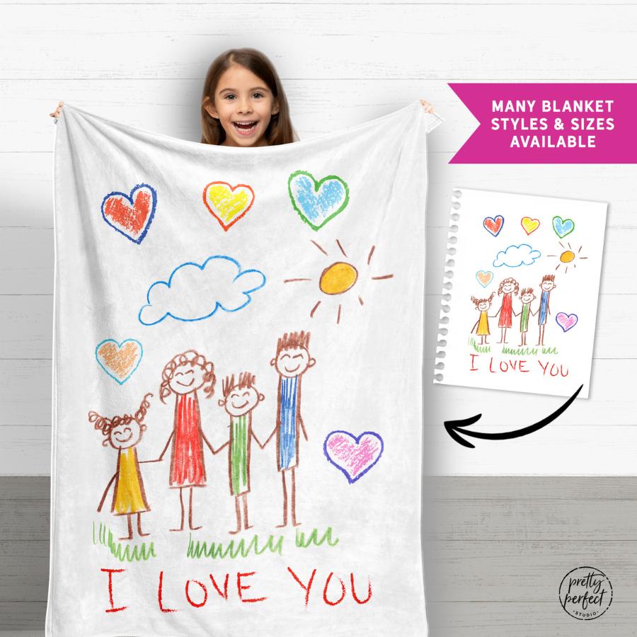 Personalized Kids Drawing Blanket, Christmas Gifts for Children or Grandma from Grandkids to Nana, Mimi