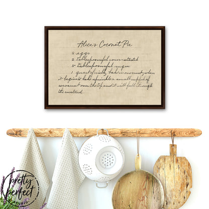 personalized handwritten recipe canvas wall art coconut pie custom family recipe sign kitchen decor keepsake gift