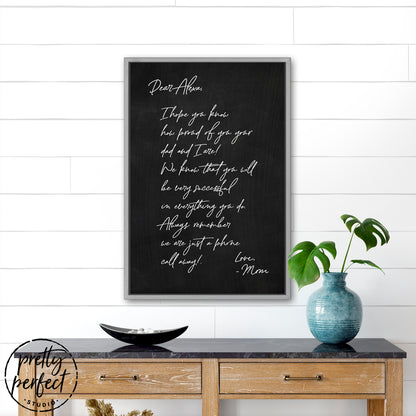 personalized handwriting canvas wall art black background custom letter from mom meaningful message gift