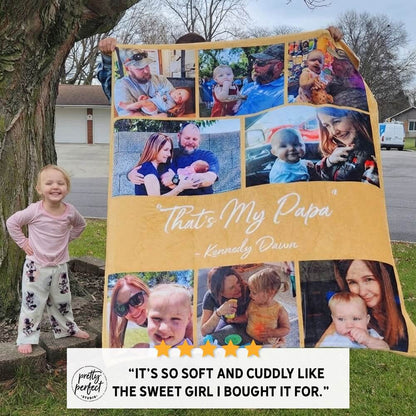 Personalized picture blanket with collage layout showcasing family memories