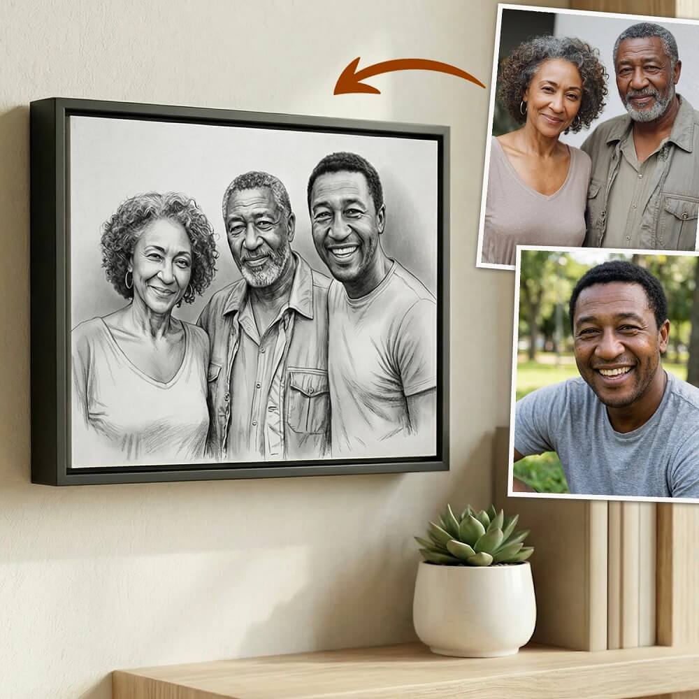 Personalized Memorial Portrait, Add Passed Away Loved Ones Picture Holding Baby, Realistic Photo Merge Photoshop, Combine Multiple Pictures framed pencil sketch family portrait