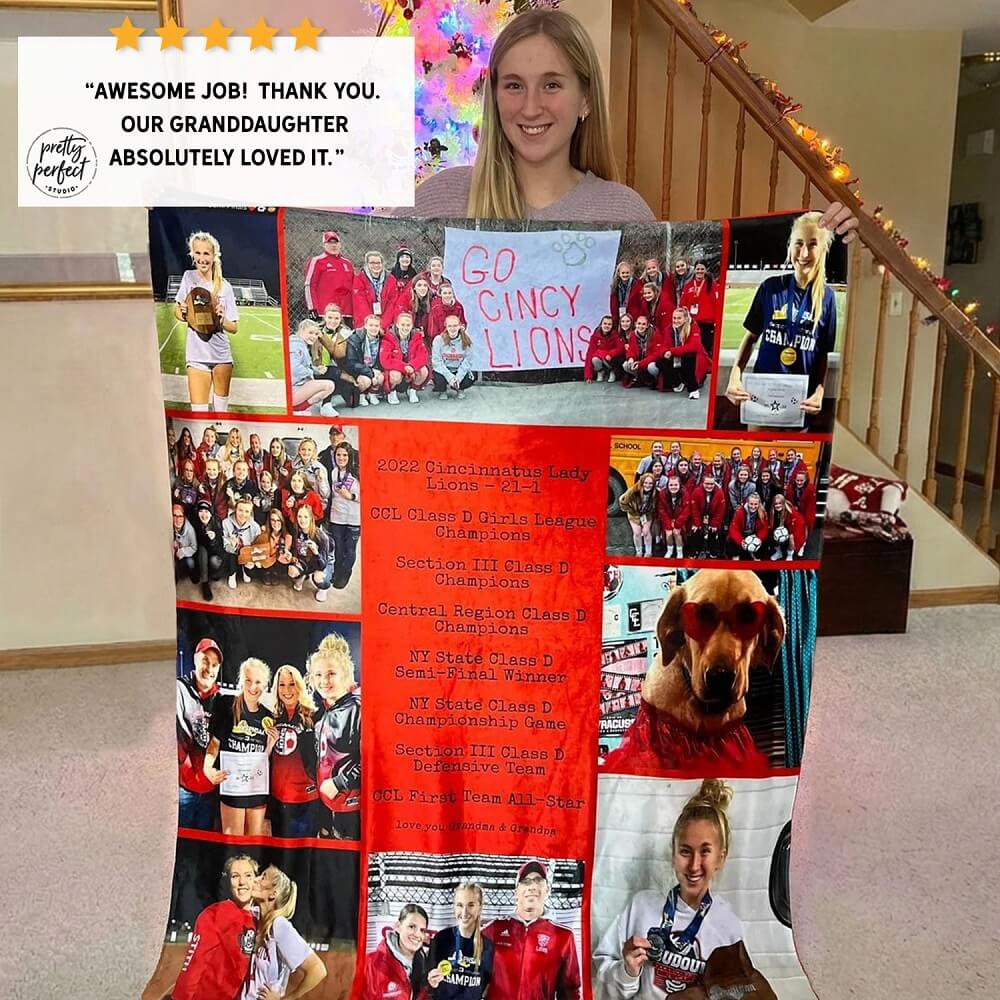 Custom photo collage throw blanket featuring vibrant high-quality images