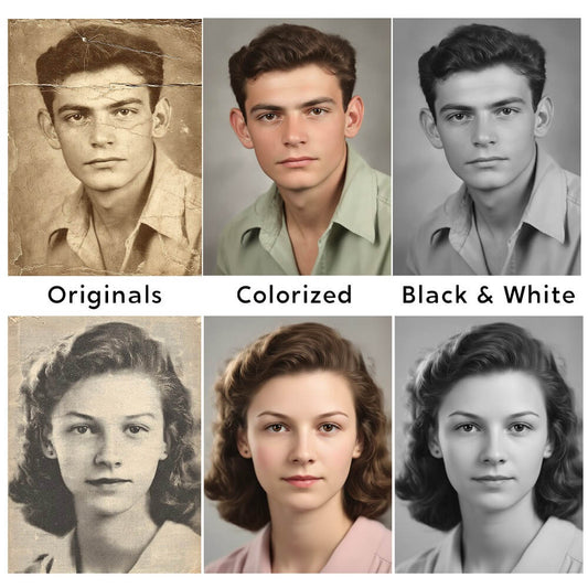 Old black and white photo restoration and enhancement service