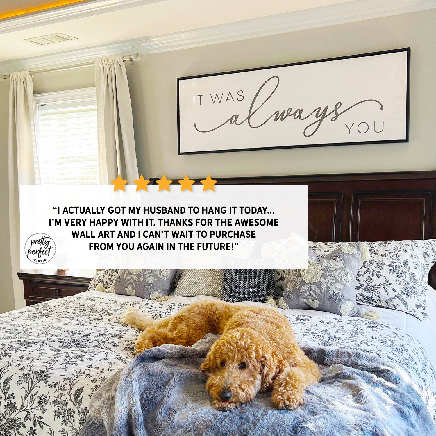 Love You More Sign Wall Decor - 12x40 Inch, Farmhouse Style, Sound Absorbing, Above Bed Art For Bedroom