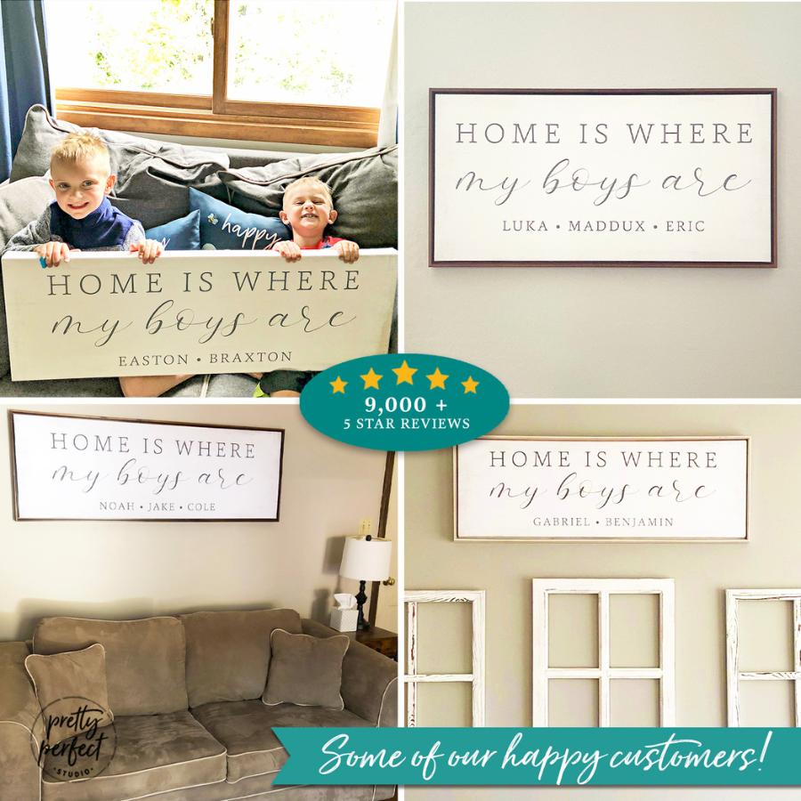 Customer product review for custom home is where my boys are wall art by Pretty Perfect Studio