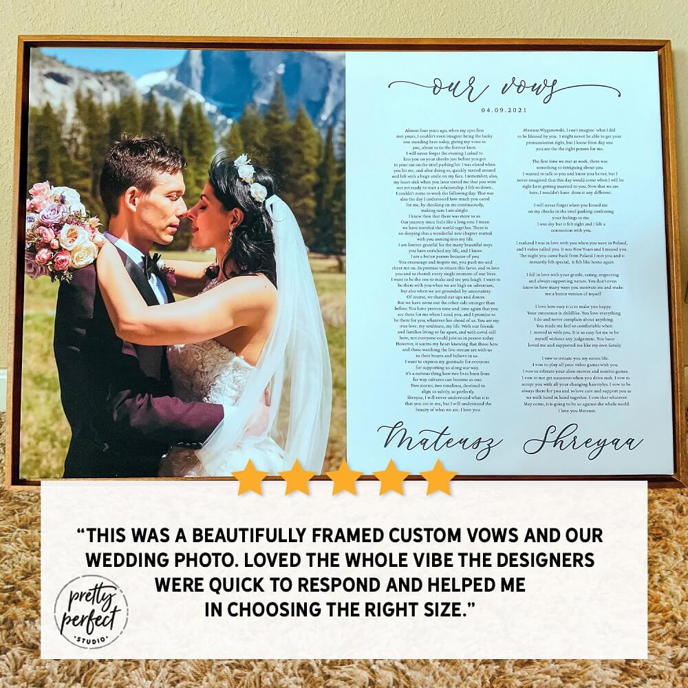 Customer product review for personalized wedding vows sign by Pretty Perfect Studio