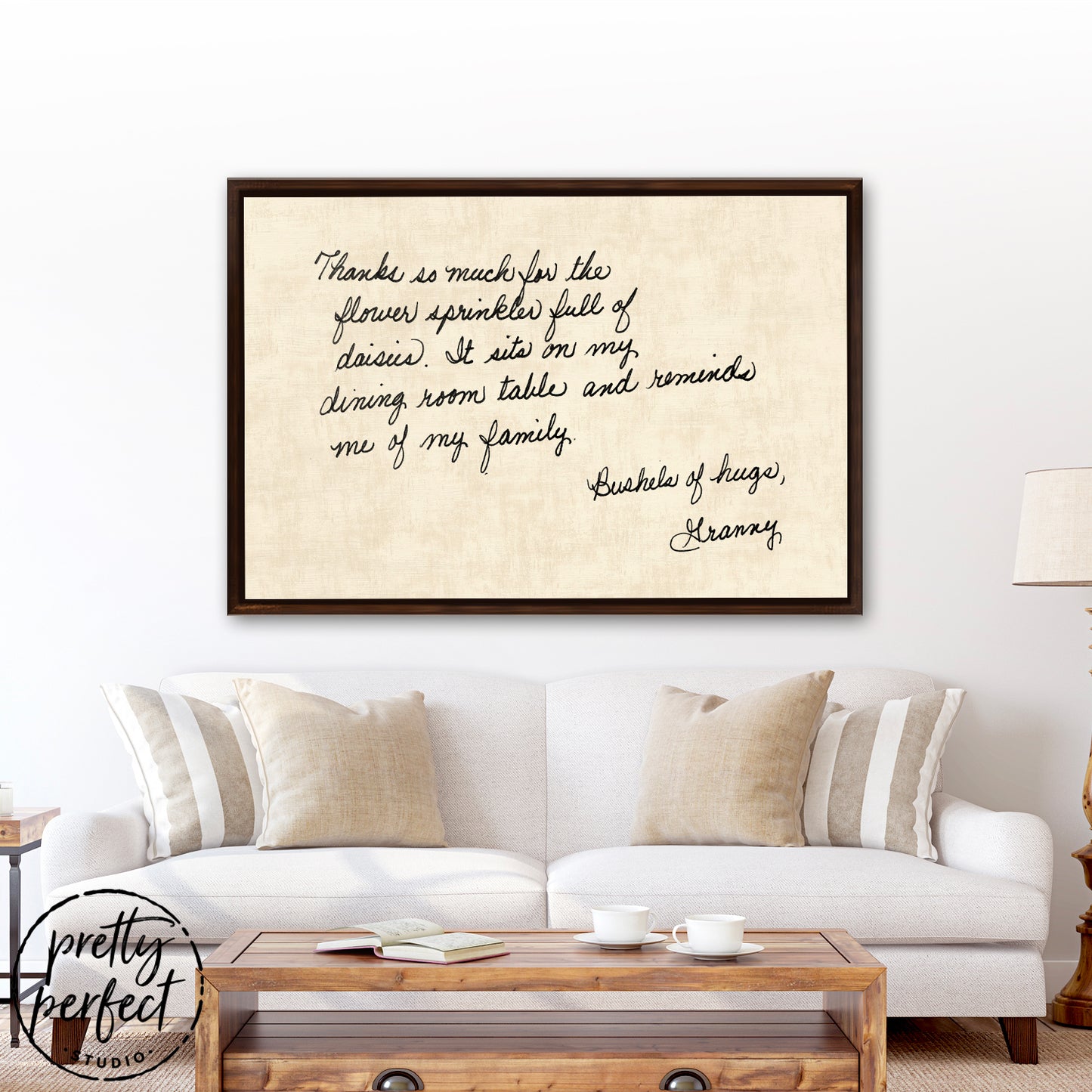 personalized handwriting canvas wall art framed custom note above sofa neutral living room decor gift