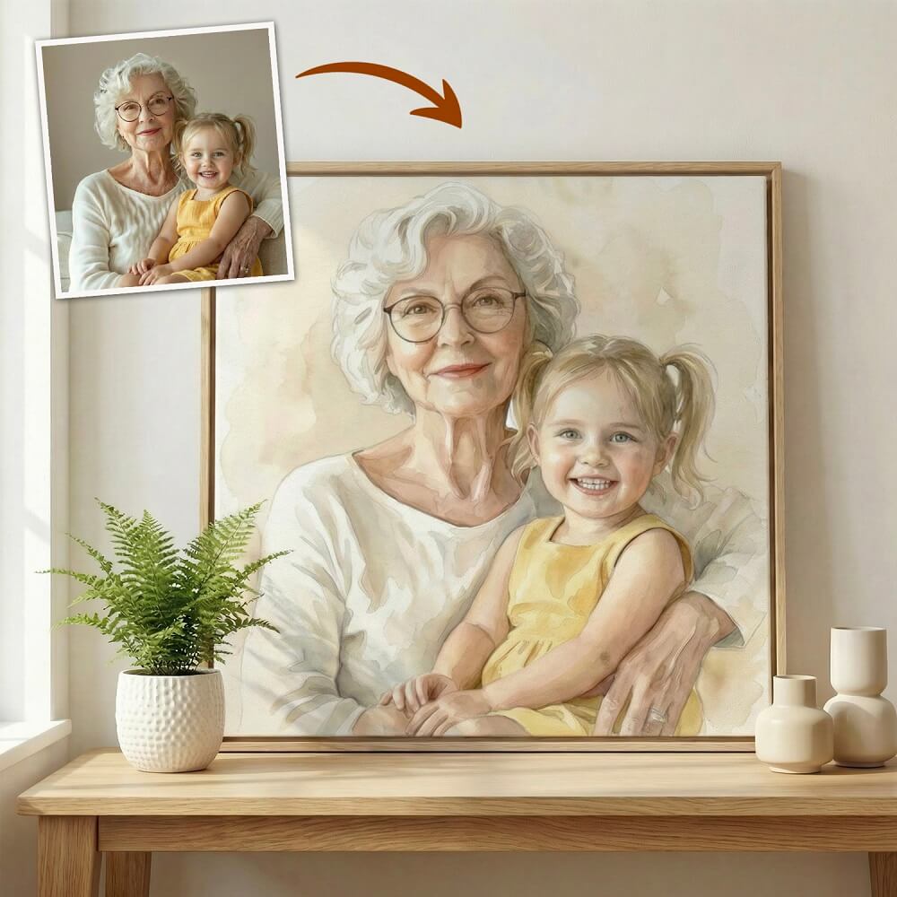 Personalized Memorial Portrait, Add Passed Away Loved Ones Picture Holding Baby, Realistic Photo Merge Photoshop, Combine Multiple Pictures grandparents holding grandchild artwork