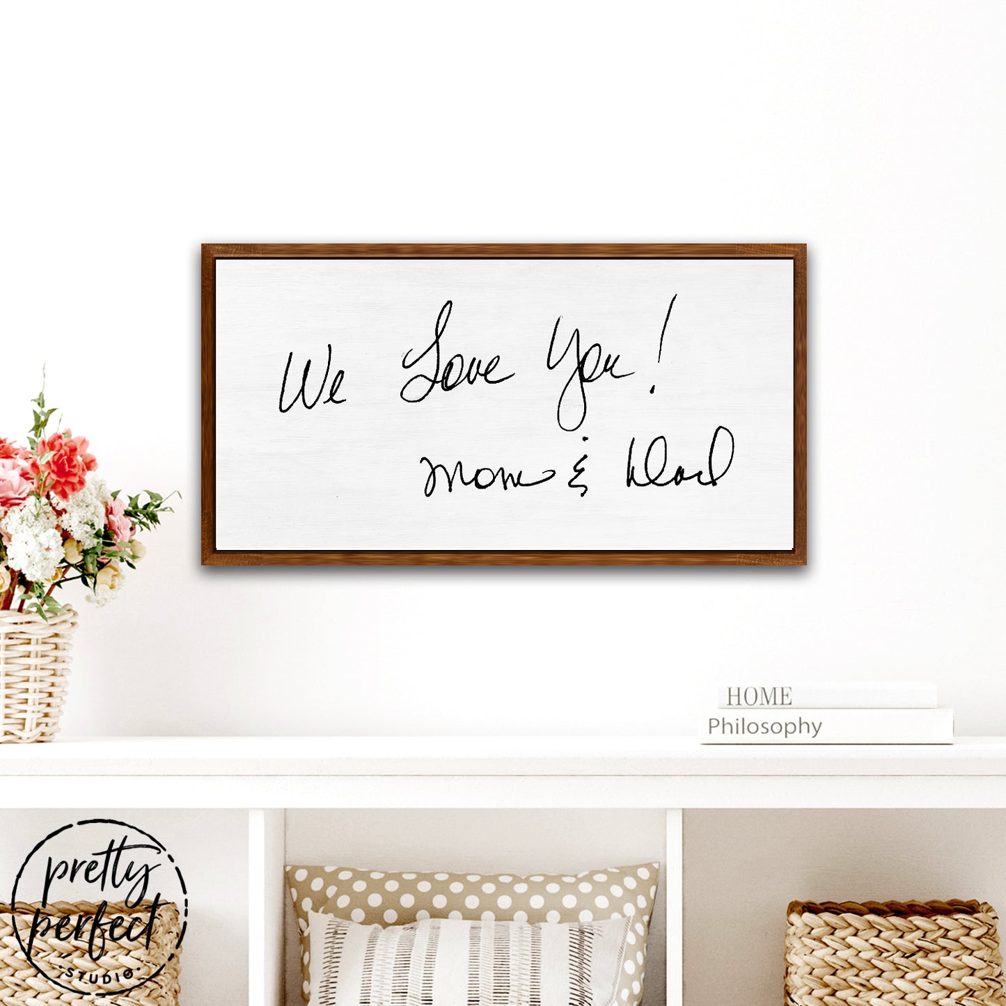 personalized handwriting canvas wall art with custom message we love you mom and dad sign
