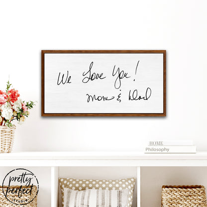 personalized handwriting canvas wall art with custom message we love you mom and dad sign