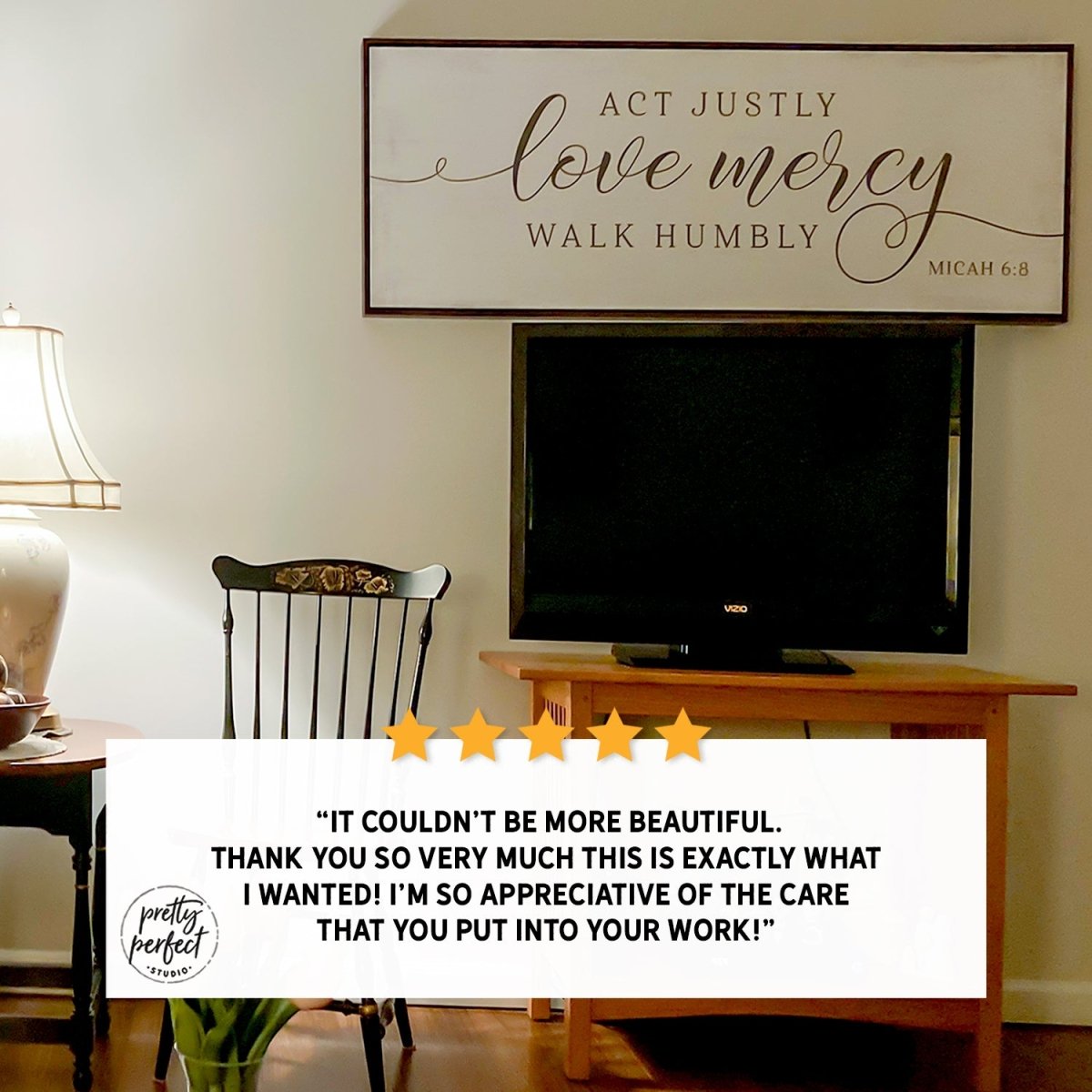 Customer product review for act justly love mercy walk humbly sign by Pretty Perfect Studio