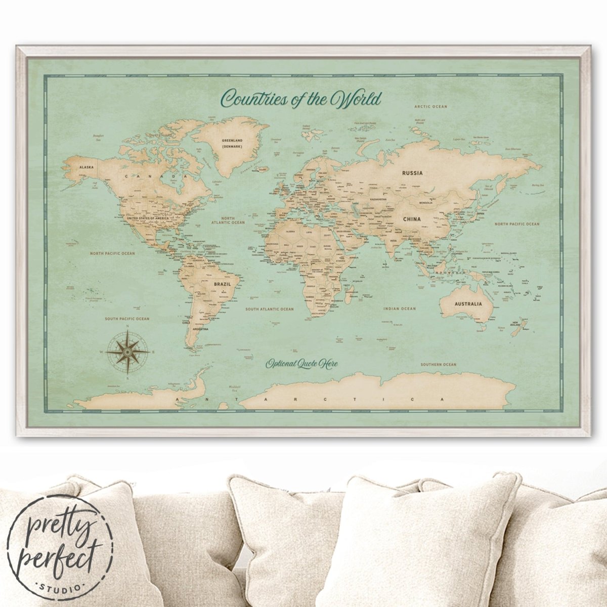 vintage world map with countries