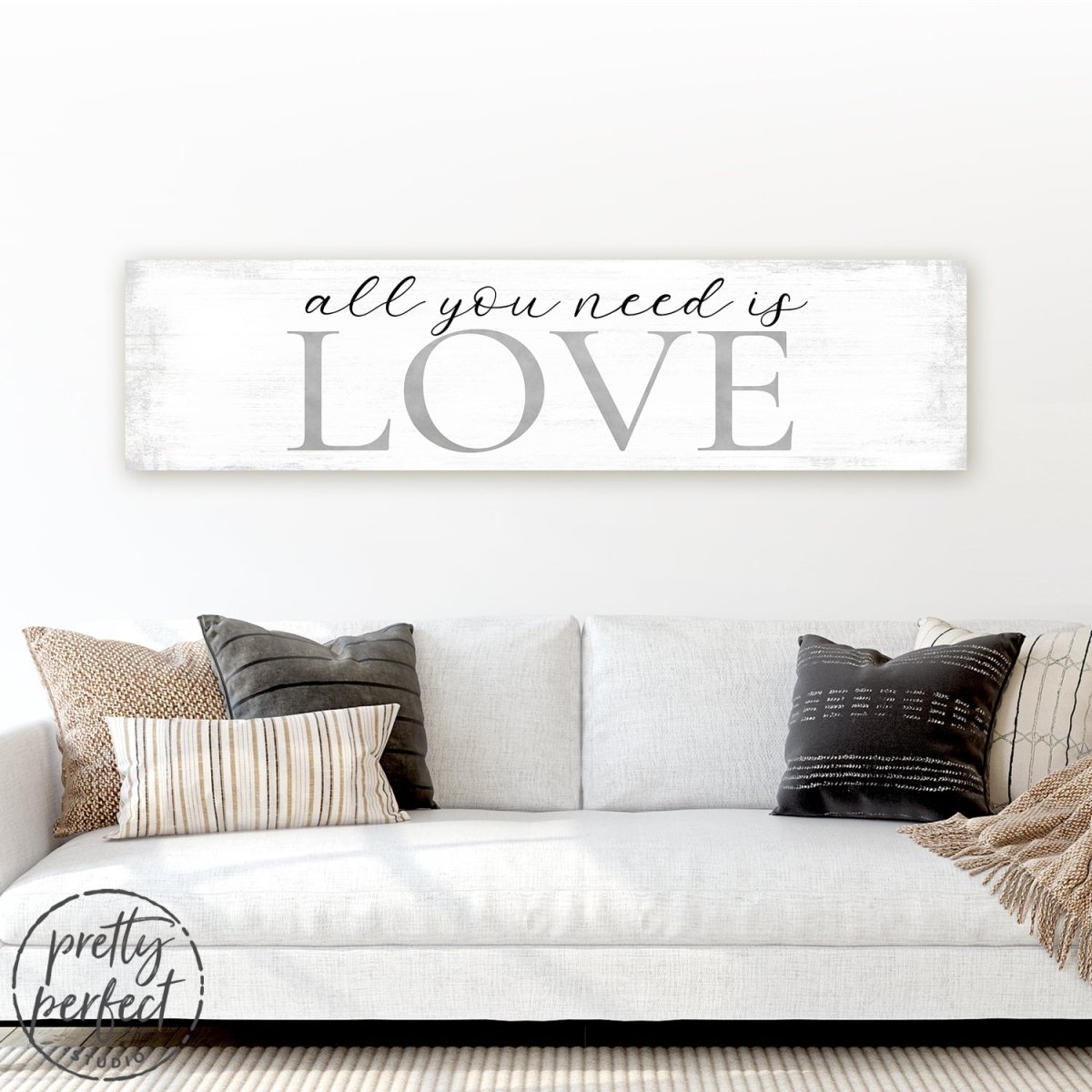 All You Need Is Love Canvas Wall Art Above Couch - Pretty Perfect Studio