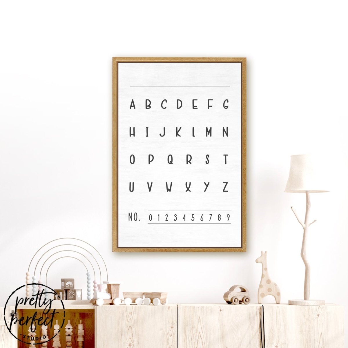 Alphabet & Number Canvas Sign Hanging in Playroom - Pretty Perfect Studio