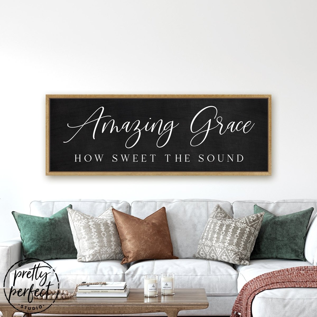 Amazing Grace, How Sweet The Sound Christian Wall Art Above Couch - Pretty Perfect Studio