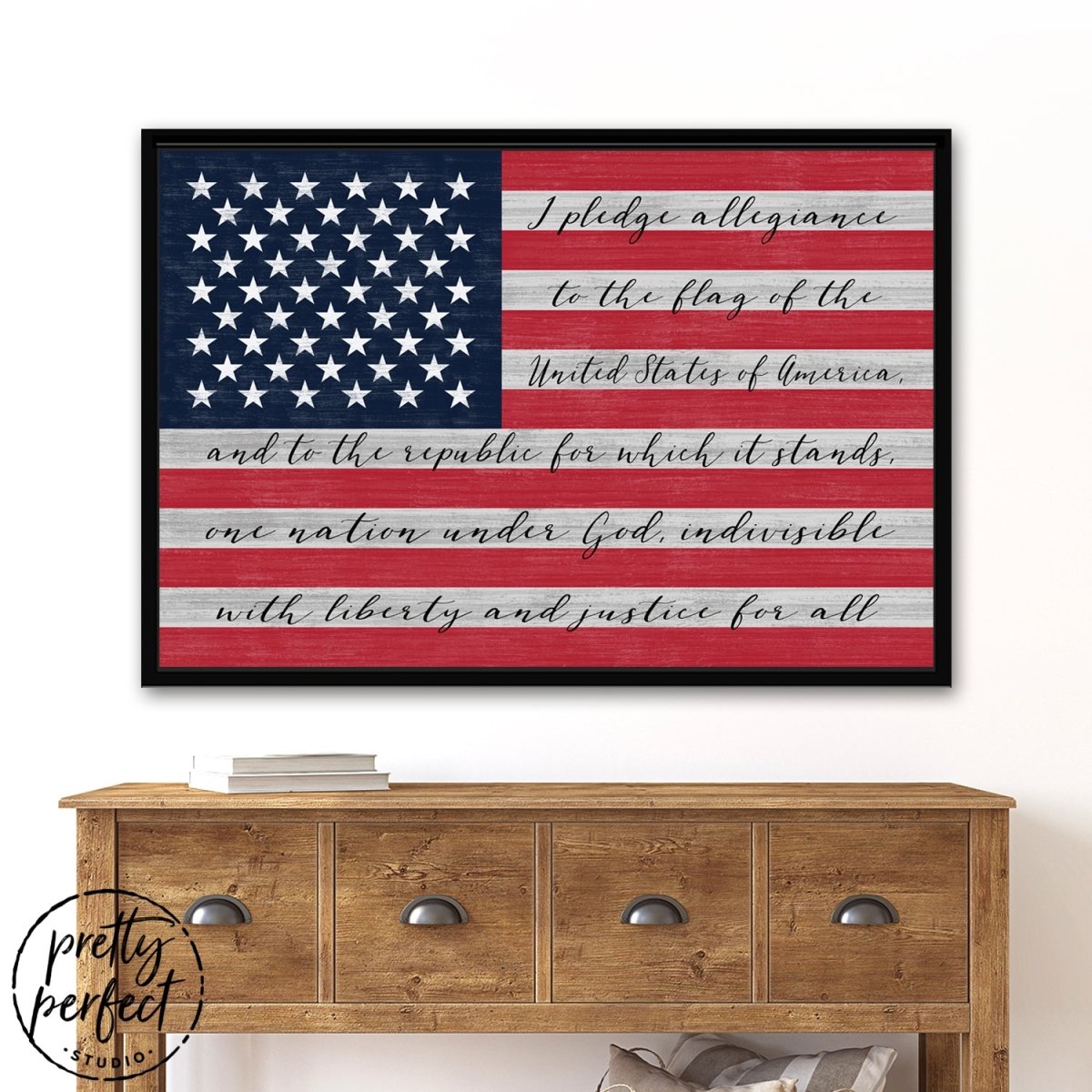 American Flag with Pledge of Allegiance Sign in Entryway - Pretty Perfect Studio
