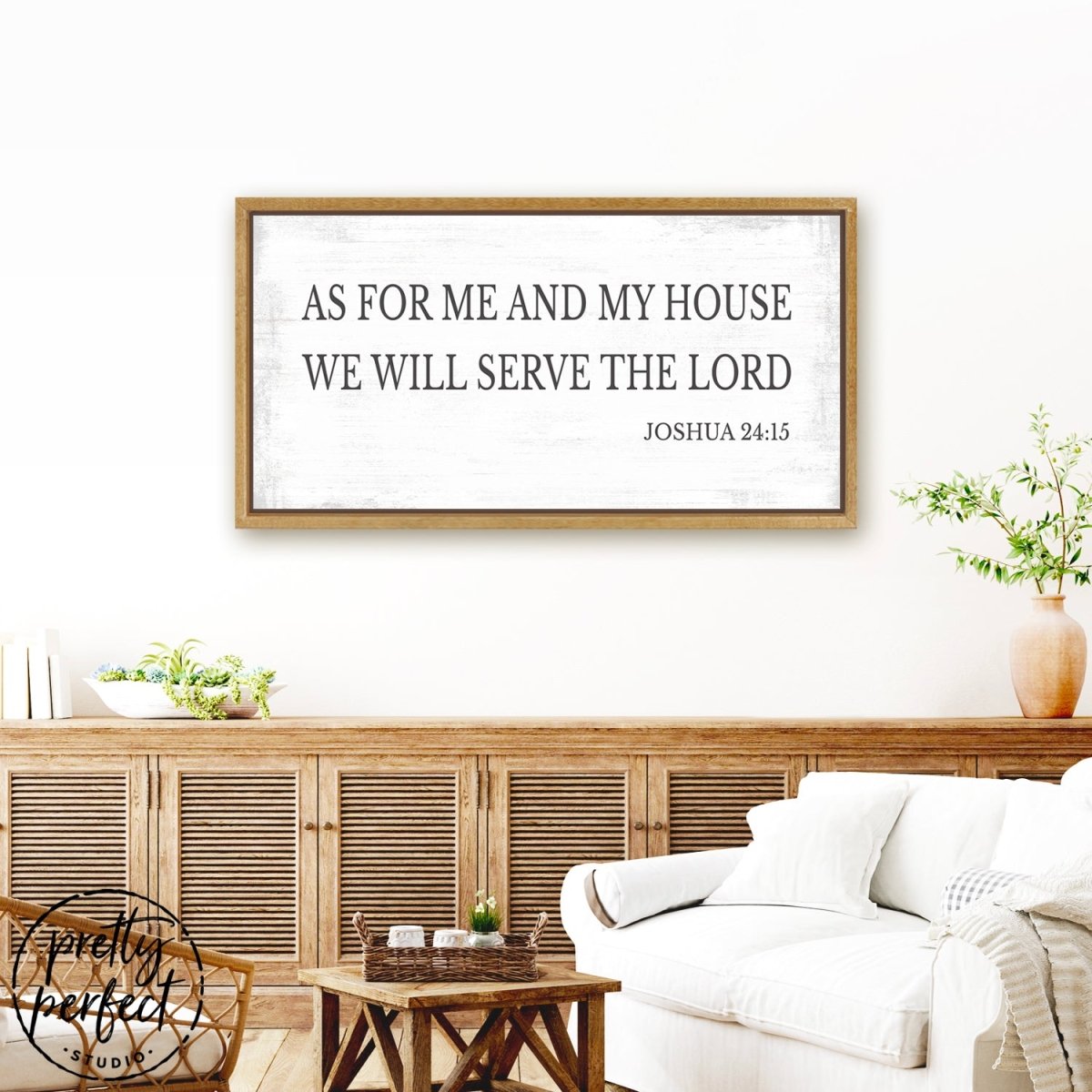 As For Me And My House We Will Serve The Lord Sign in Living Room Above Shelf - Pretty Perfect Studio
