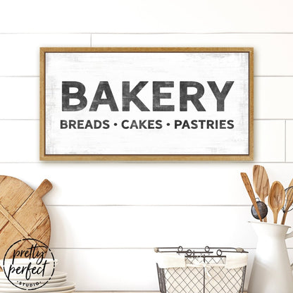 Bakery, Breads, Cakes, Pastries Kitchen Sign Above Shelf - Pretty Perfect Studio