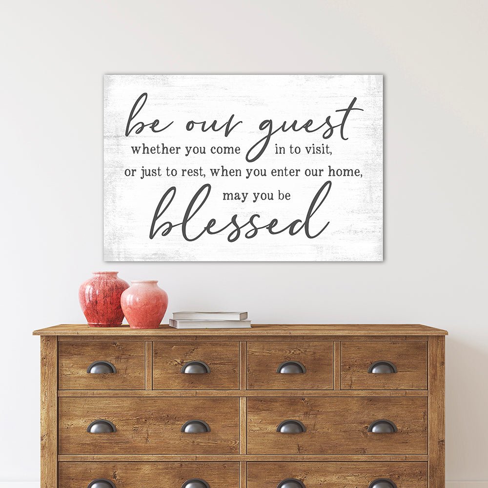 Be Our Guest Canvas Wall Art Above Dresser in Guest Room - Pretty Perfect Studio