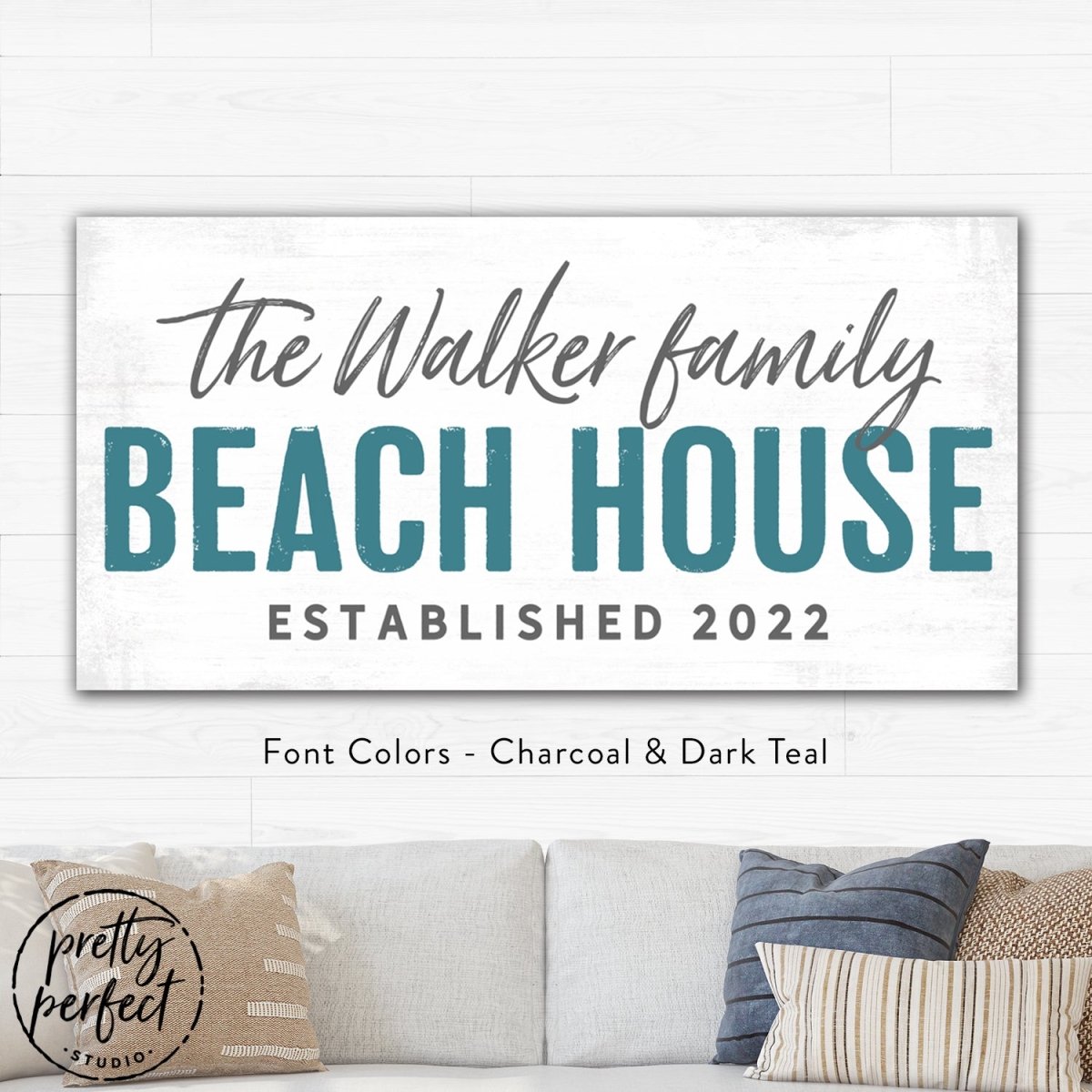 Multiple beach house sign color variations shown side by side